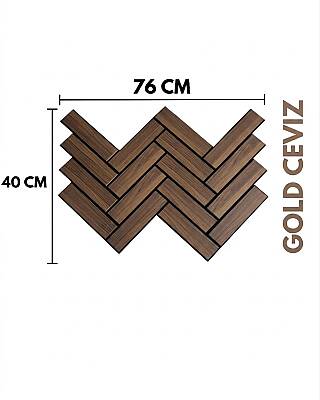 Mozaik Desenli Akustik Duvar Paneli - Gold Ceviz - 1