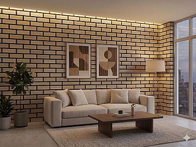 Tuğla Desenli Akustik Duvar Paneli - Teak - 2