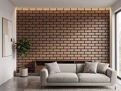 Tuğla Desenli Akustik Duvar Paneli - Gold Ceviz - 2